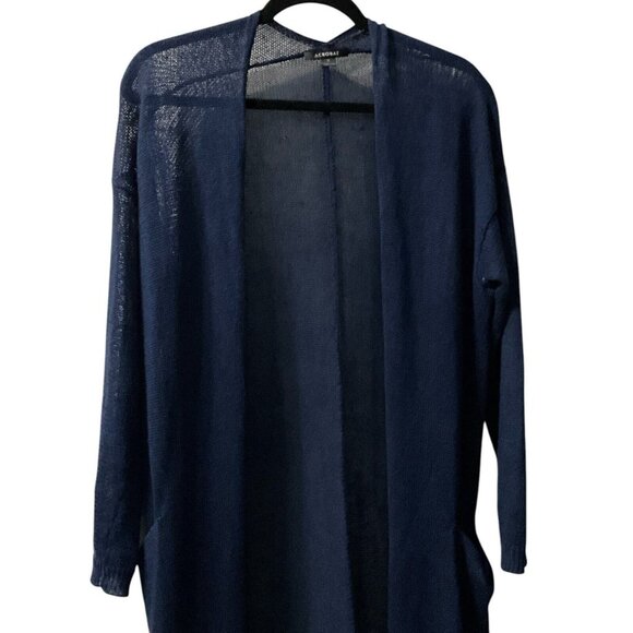 Acrobat Women's Navy Blue Maxi Open Front Cardigan Sweater Size M - Picture 2 of 9